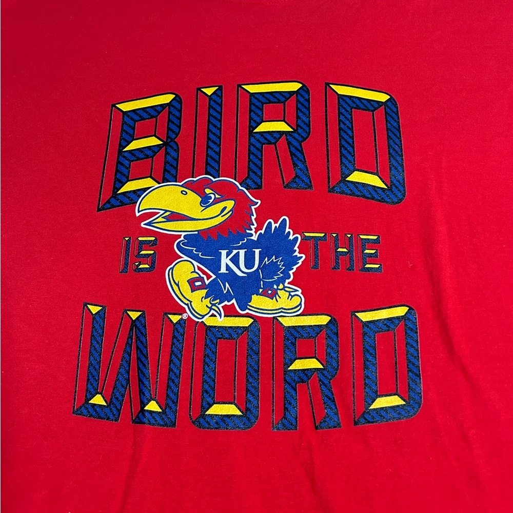 Fanatics red KU Bird is the Word tshirt